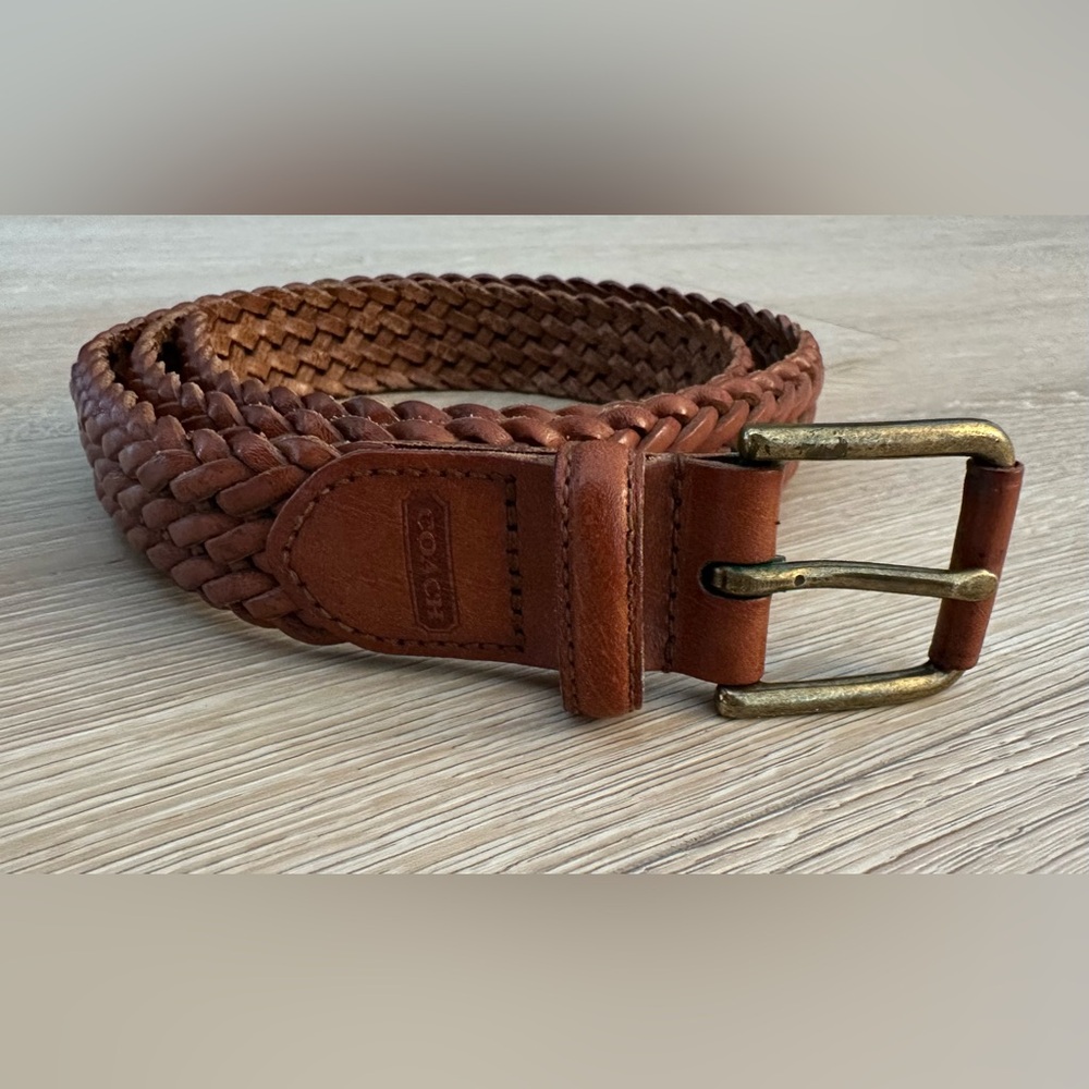 Coach Brown Genuine Braided Leather Men's Belt